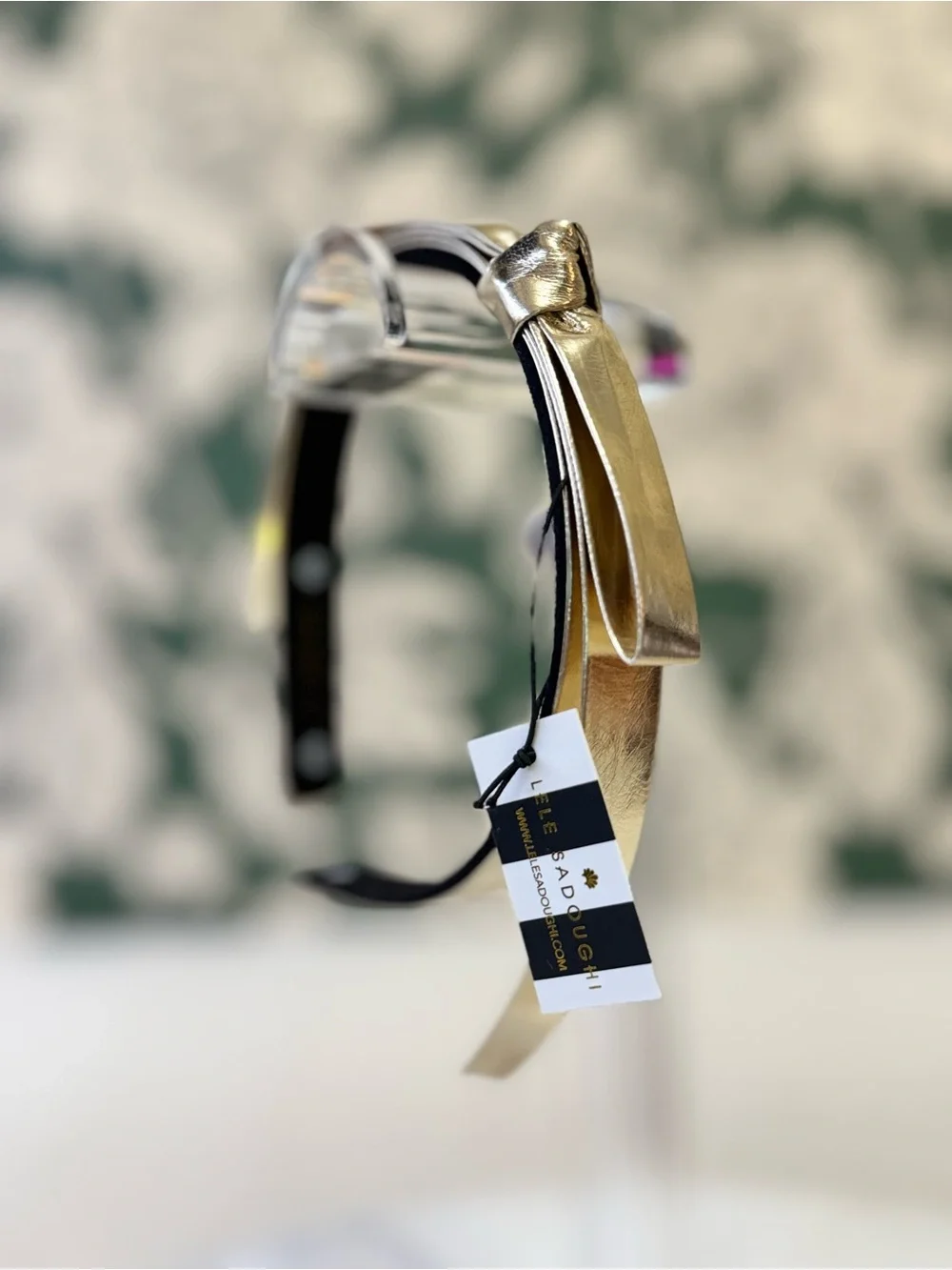 Lele Sadoughi Metallic Gold Slim Headband with Knot Accent NWT